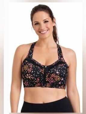 Victoria Sport Bra 32DD Incredible Knockout Ultra Max Front Clasp Black Floral